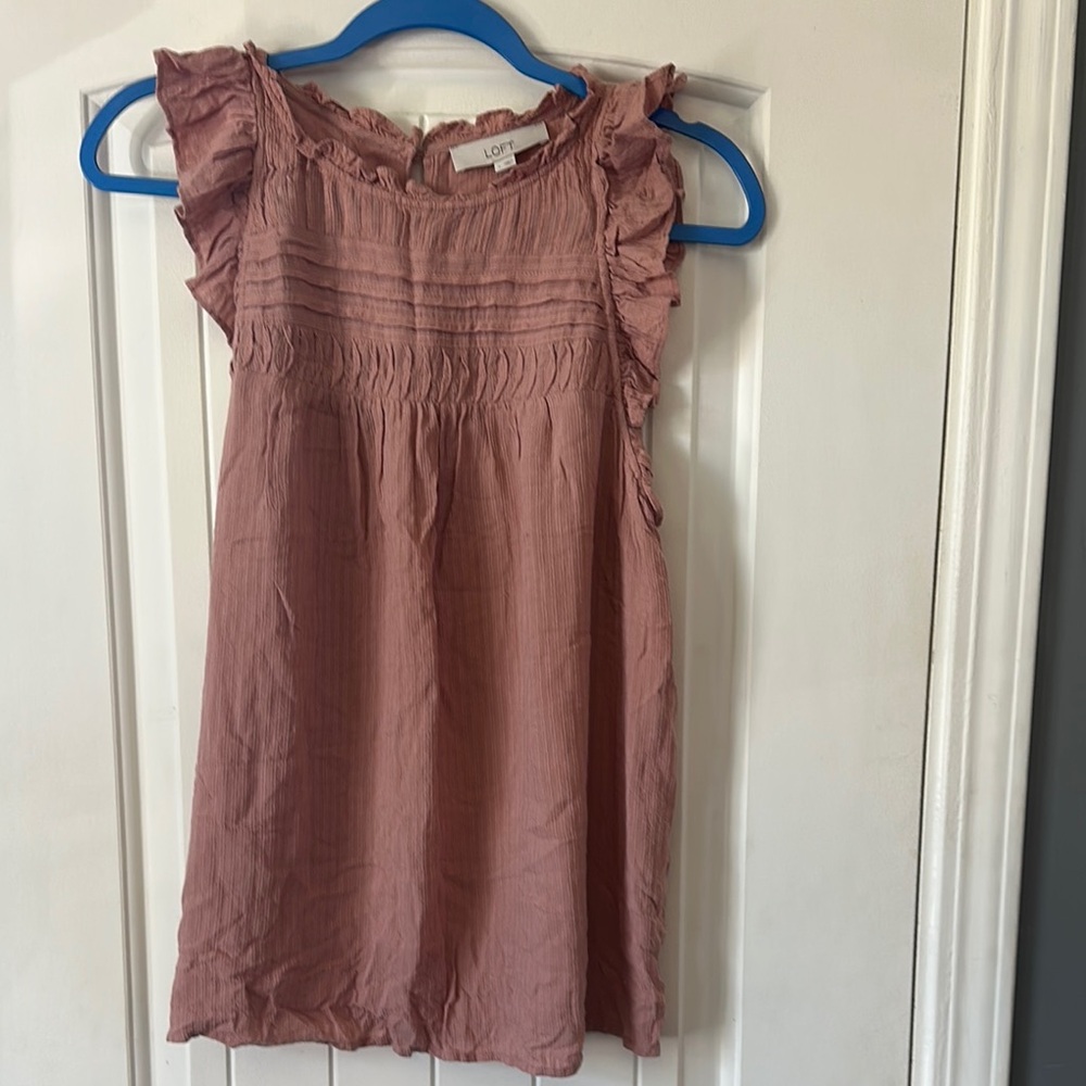 LOFT Pink Ruffled Smocked Bib Collar Blouse
